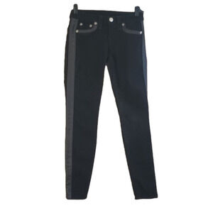 TRUE Religion Size 25 black legging jeans, leather contrast. Size 2 S.
